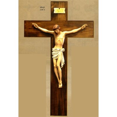 Crucifix 46" (1.17 m) en bois de noyer avec corpus en résine