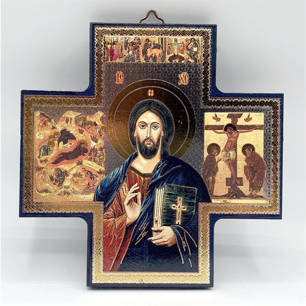 Wood Icon Cross Pantocrator 6'' x 6''