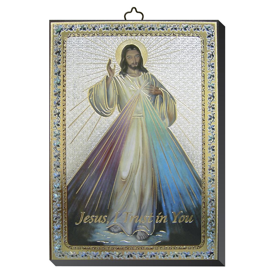 Plaque Icône Jésus Miséricordieux, anglais (10 x 14 cm)