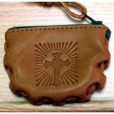 Leather Rosary case "Little Cross Design"