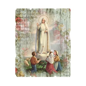 Plaque Notre-Dame-Fatima, sur bois 8 mm, 19 x 24 cm