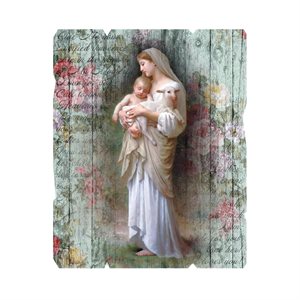 Plaque Vierge & Enfant, sur bois 8 mm, 19 x 2