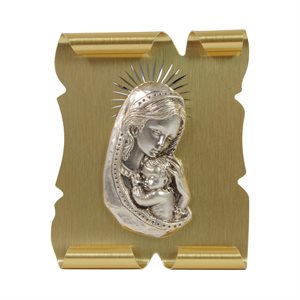 Plaque « Vierge et Enfant » dorée, 7,5 x 9 cm