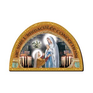 "Lourdes" Icon on Wood, Golden Stamping, 7.1" x 4.7"