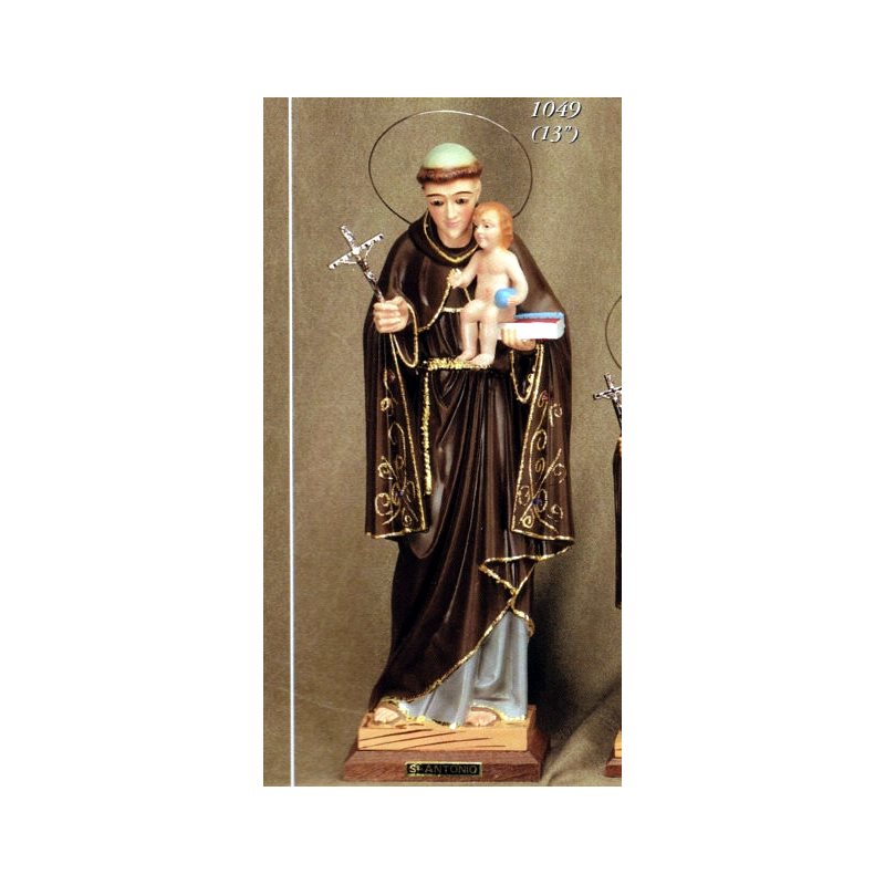 St. Anthony Wood Base, Glass Eyes Statue, 13" (33 cm)