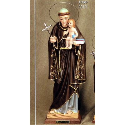 Statue Saint Antoine 13" (33 cm) base en bois, yeux de verre
