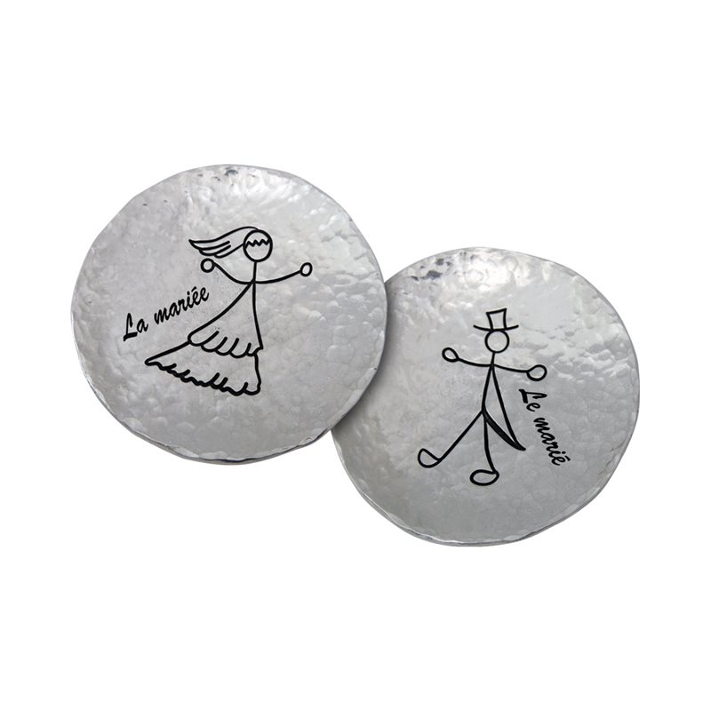 Bride & groom metal trinket dish set, 2½", French