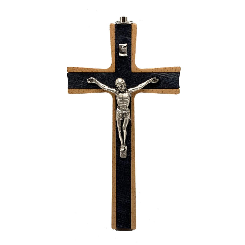 Crucifix en bois et corpus metal argenté 6'' (15 cm)