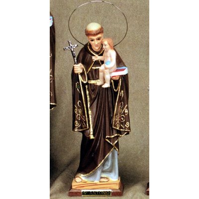 Statue Saint Antoine 11" (28 cm) base en bois, yeux de verre