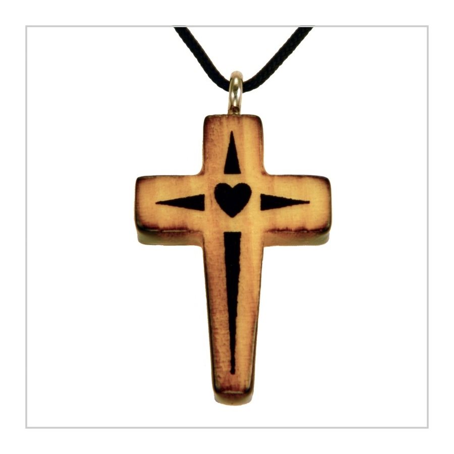Varnished Pine Wood Cross & Rope Pendant, 1 3 / 8" (3.5 cm)