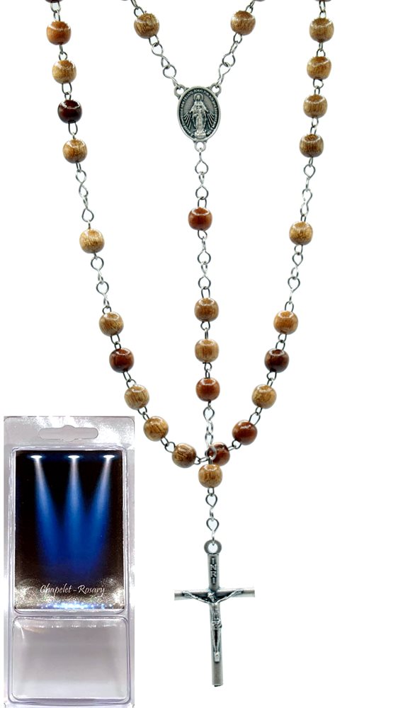 Boxed Rosary, 6 mm Brown Wooden Bds, S-F Cross