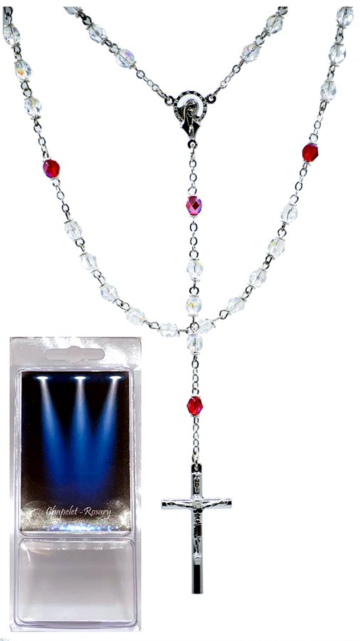 Boxed Rosary, 4 mm Crystal Glass Beads, 17"