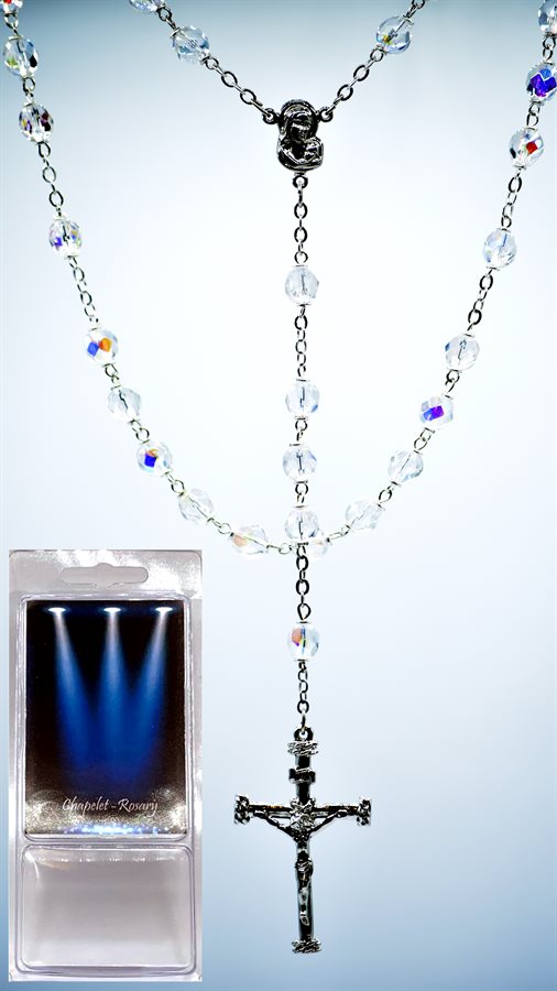 Boxed Rosary, 4 mm Crystal Glass Beads, 17"