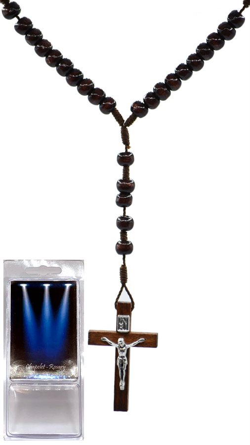 Rosary, 5mm Round Wood Brown Beads, 11"