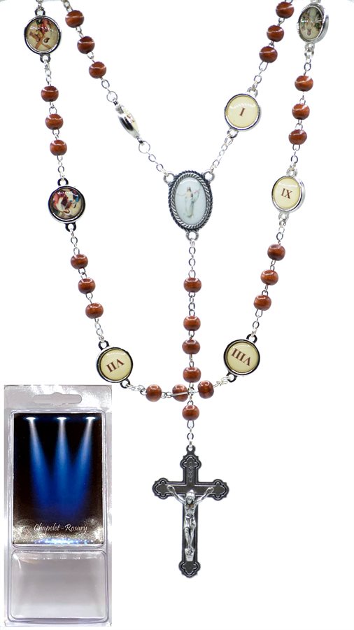 Boxed Rosary,"Way of the Cross", Wood, Col. Pictures