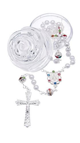 Boxed Rosary, 6 mm White & Colored Beads