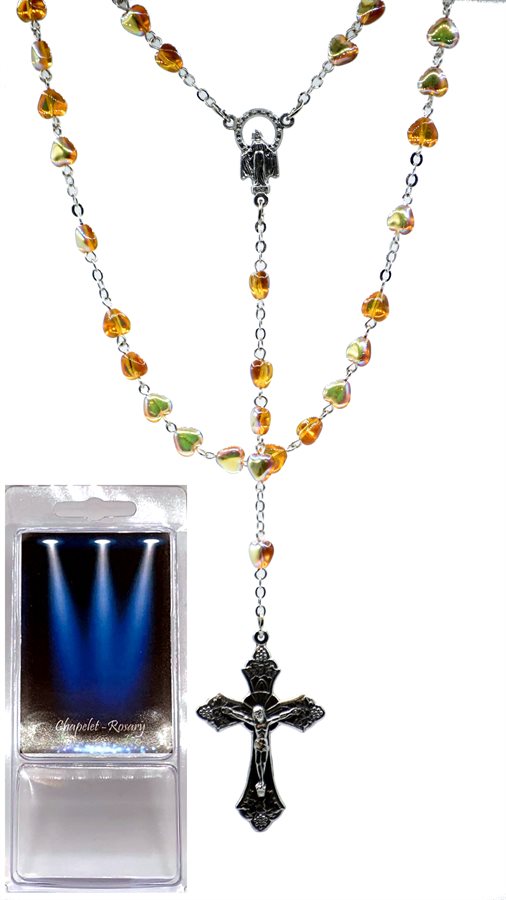 Boxed Rosary, 6 mm Yellow Glass Beads, 18½"