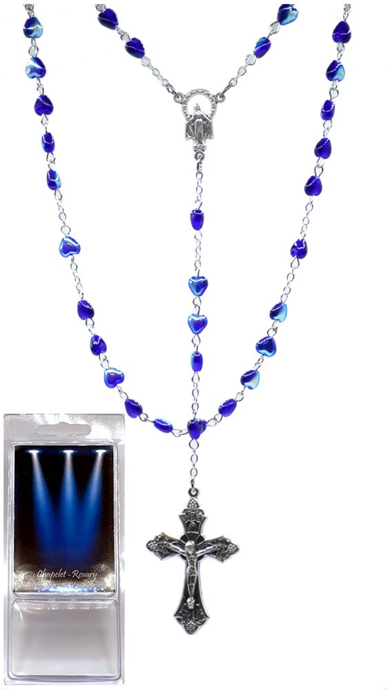 Boxed Rosary, 6 mm Blue Glass Beads, 18½"