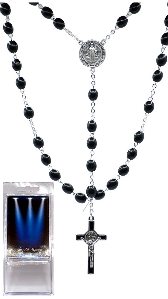 St. Ben. Rosary, 7 mm Black Wood Bds, 20"