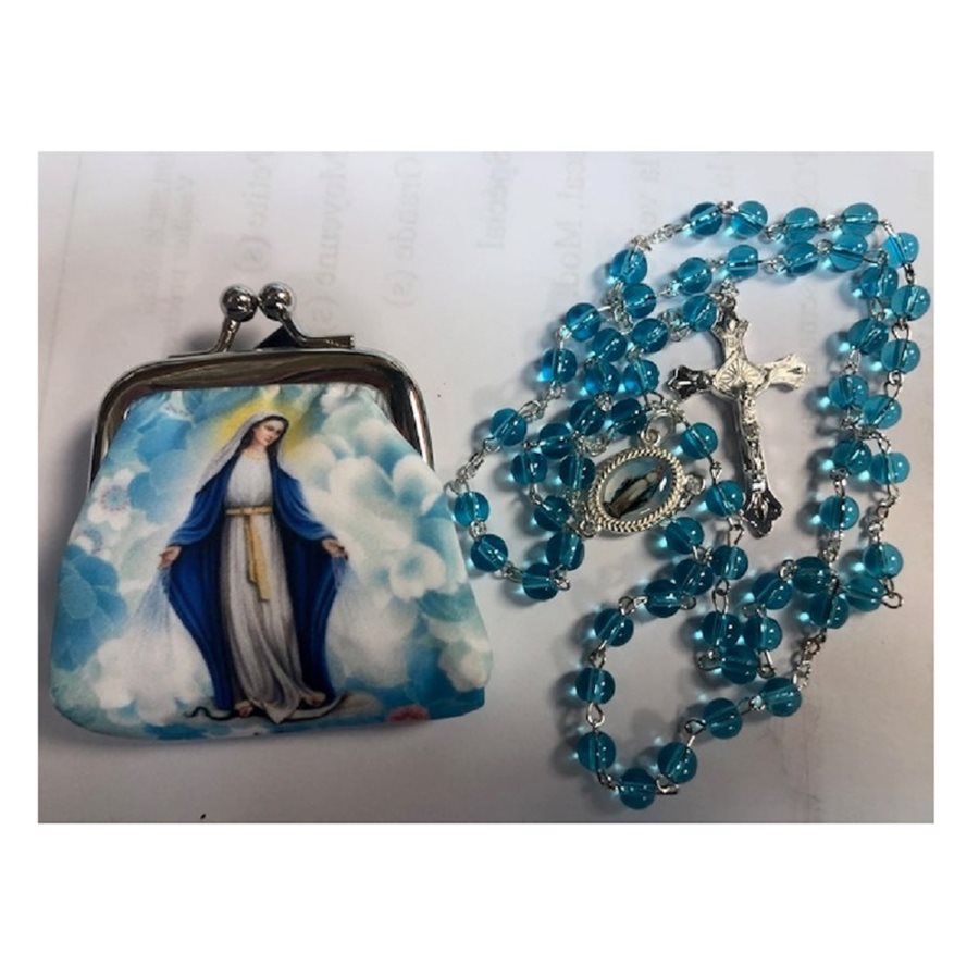 Rosary Case, Immaculate W / Assorted Color Glass Rosary