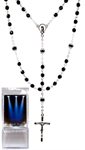 Boxed Rosary, 4 mm Round Black Beads, 18"