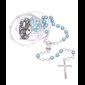 Rosary, 4 mm Blue Beads w / Silver Cross