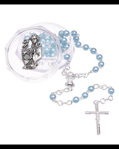Rosary, 4 mm Blue Beads w / Silver Cross