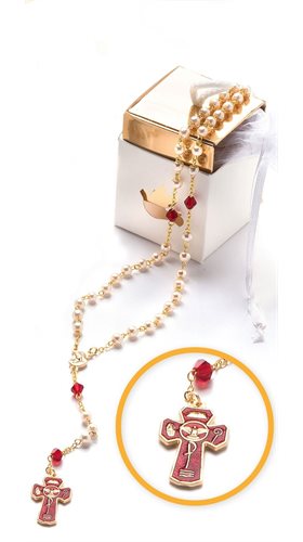 Rosary 5mm pearl Confirmation, white and golden box