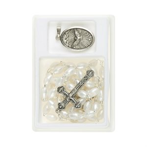 Boxed Rosary, 6 mm White Plastic Beads, 18"