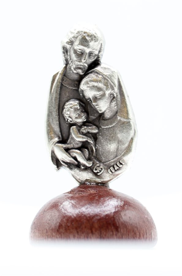 'Holy Family'' Silver Statue, Wooden Base, 1.4"