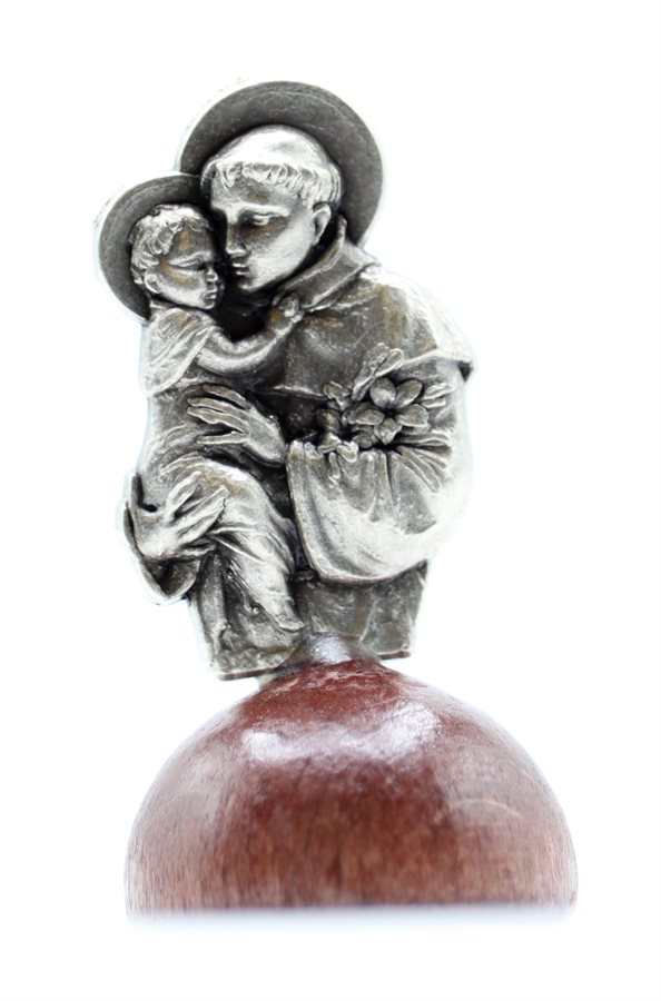 'St. Anthony'' Silver Statue, Wooden Base, 1.4"