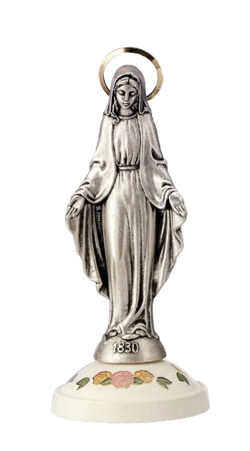 Statuette arg., Immaculée, déco. rose blanche,11cm