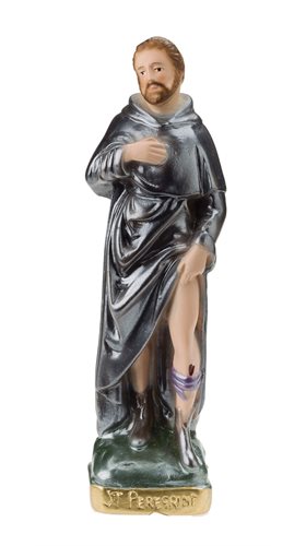 Statue Saint Pérégrin, plâtre col. et nacré, 20,3 cm