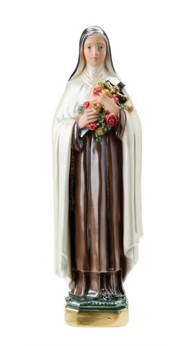 St. Theresa Coloured P-F Plaster Statue, 12"