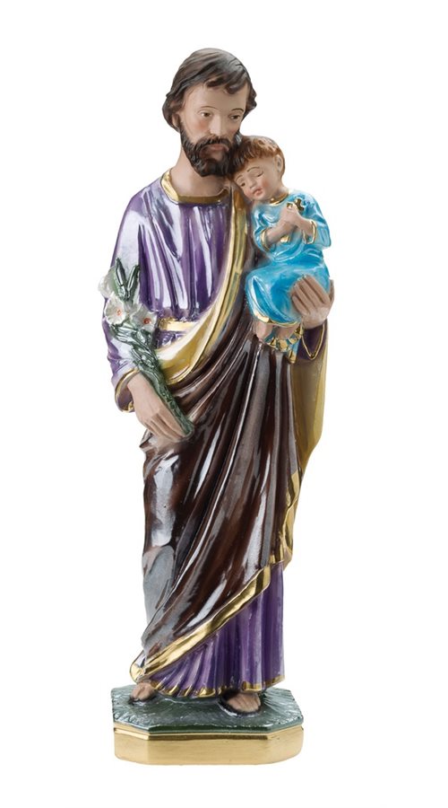 Statue St-Joseph, plâtre col. et nacré, 30,5 cm