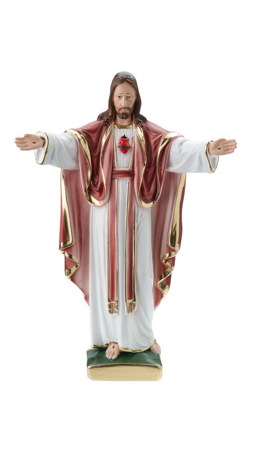 Statue Sacré-Coeur Jésus, plâtre coloré, 30,5 cm