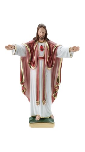 Statue Sacré-Coeur Jésus, plâtre coloré, 30,5 cm