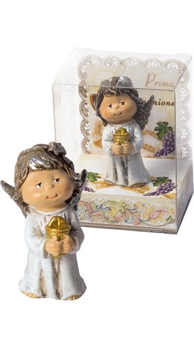 Bibelot 1ère Communion petit ange, résine peinte main, 7 cm