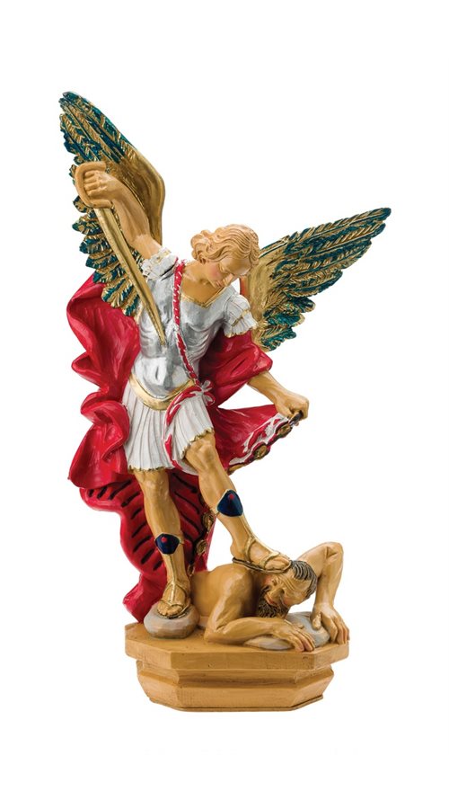 Statue Saint Michel, résine colorée, 25,4 cm