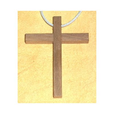 Pendentif croix & corde en noyer naturel, 3.25" (8.3 cm)