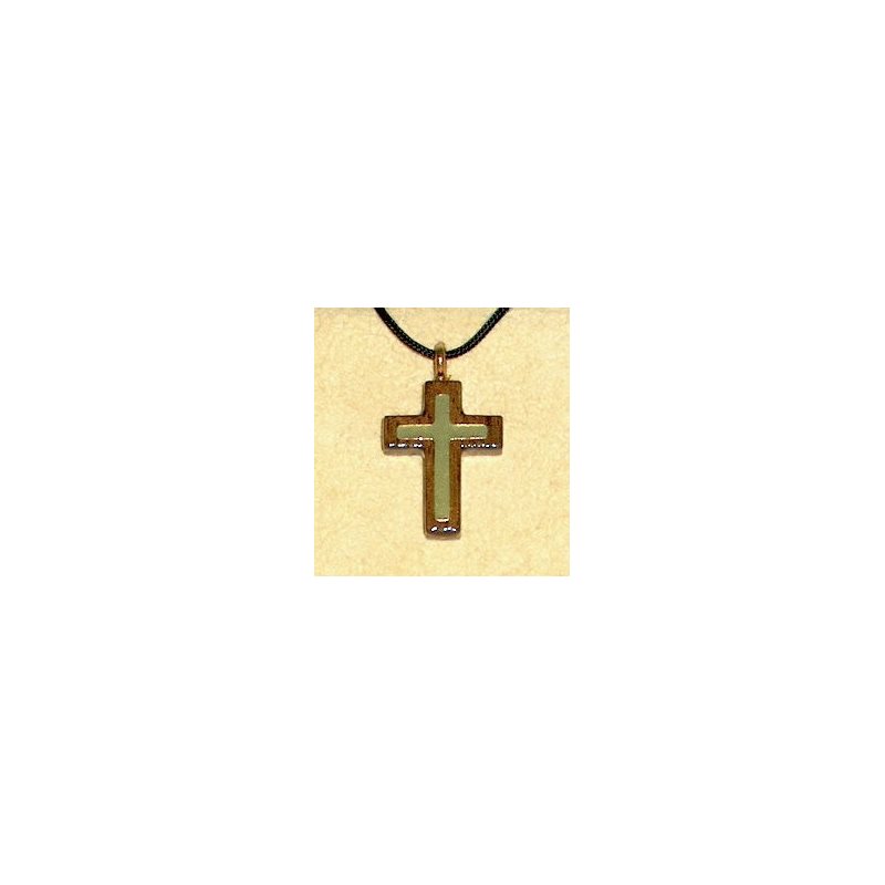 Pendentif croix & corde en noyer noir verni, 1" (2.5 cm)