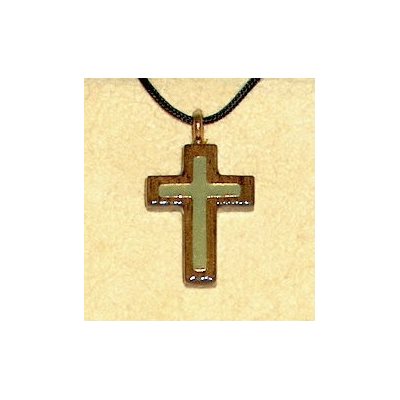 Pendentif croix & corde en noyer noir verni, 1" (2.5 cm)