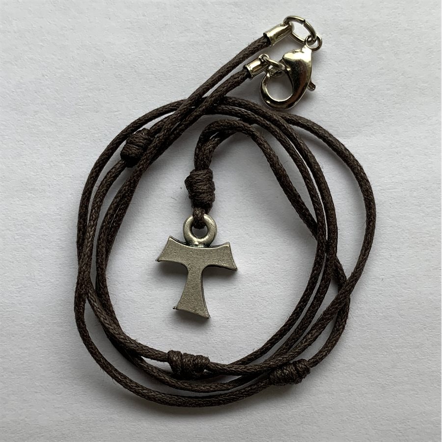 Necklace, Brown String 27 cm & Silver Cross 13 mm