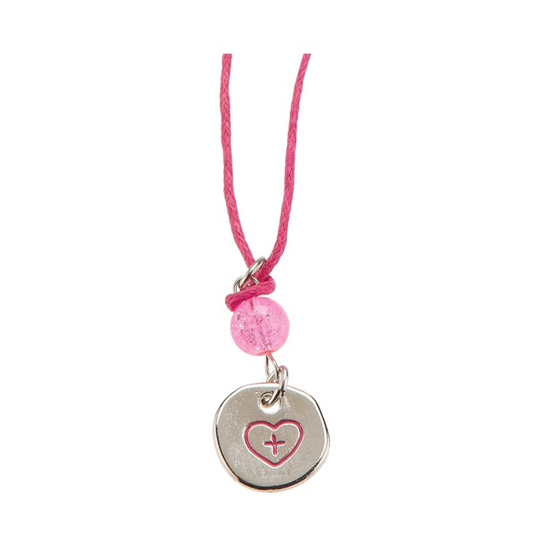 Adj. Necklace w / Silver Heart & Pink String
