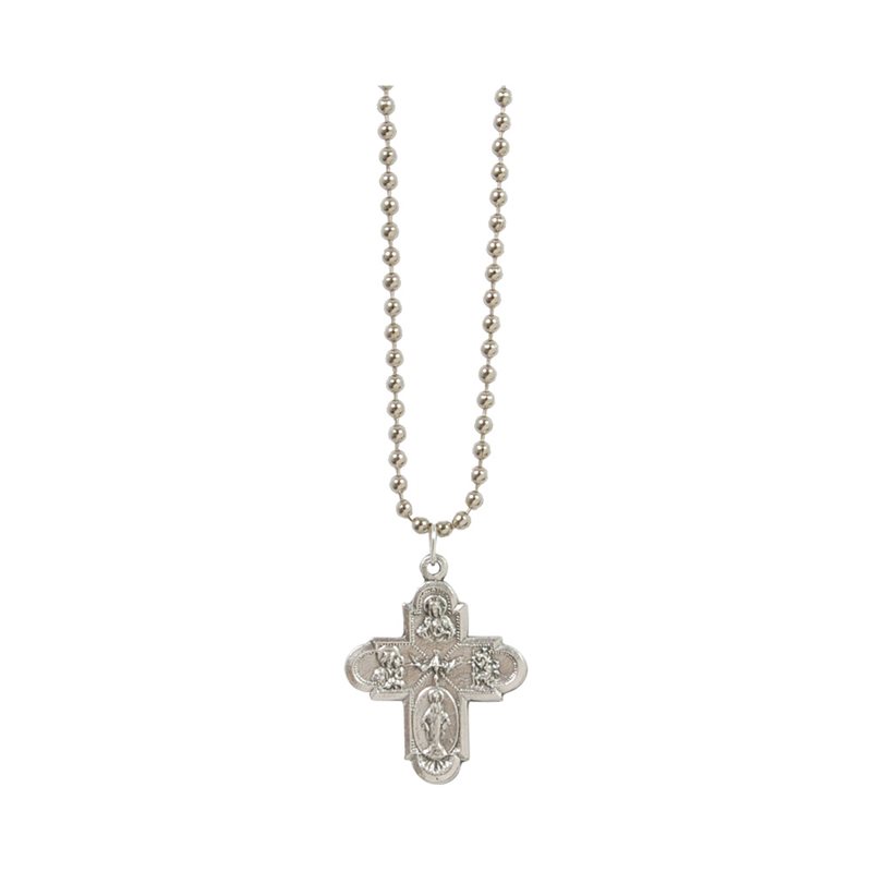 Cross-Shaped Medal w / Chain, Oxidized Metal, 24"