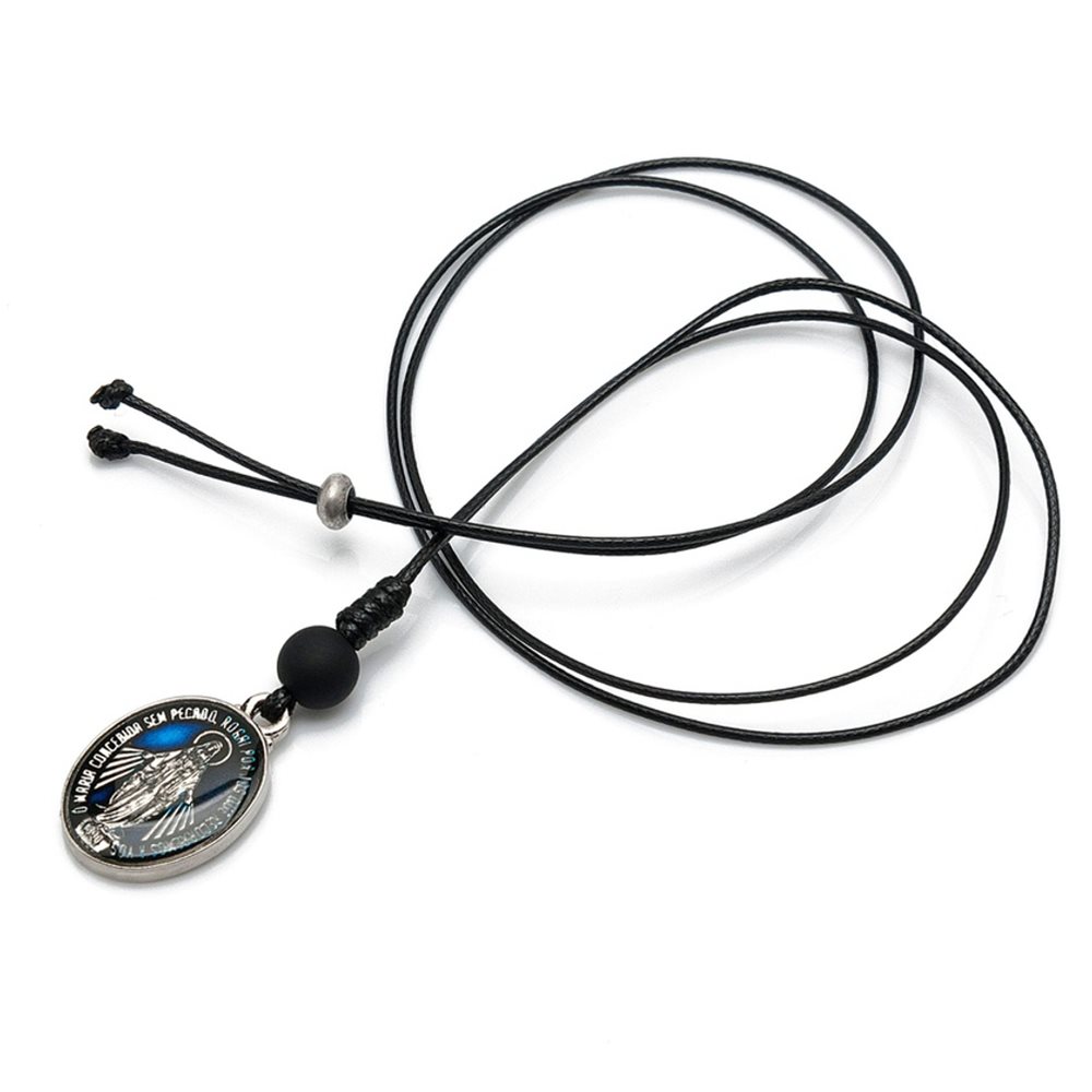 Adjustable black cord necklace " OLG ", epoxy