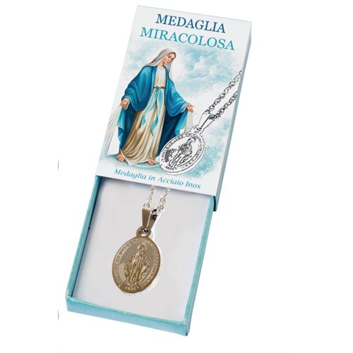 Chain and miraculous medal in box, 1.2"