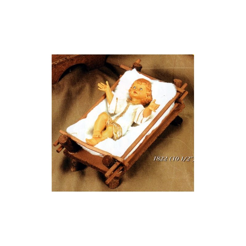 Resin Infant Jesus Figurine With Wood Crib, 7"(18 cm)
