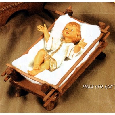 Pers. Ext. Enfant-Jésus 7" (18cm) en résine, berceau en bois