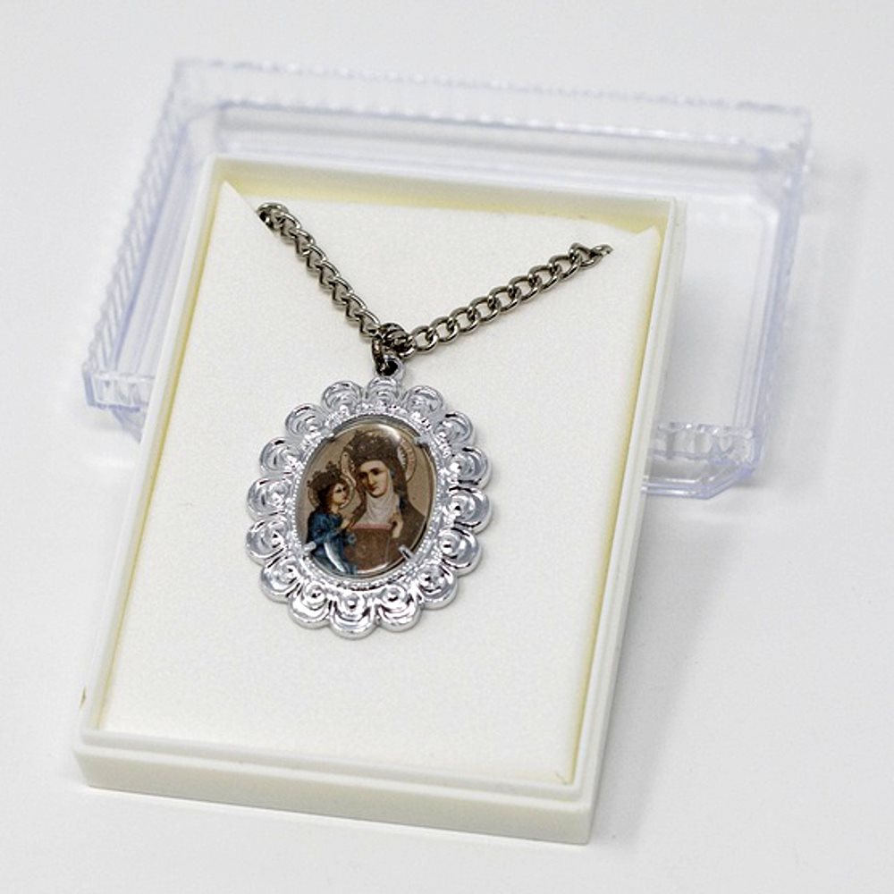 Pendentif médaille Ste Anne Beaupré chaine couleur arg 46 cm